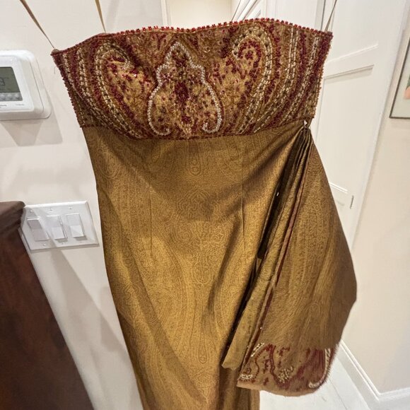 Lillie‎ Rubin Bronze Beaded Brocade Jacquard Silk Gown, Sz M - Picture 8 of 10